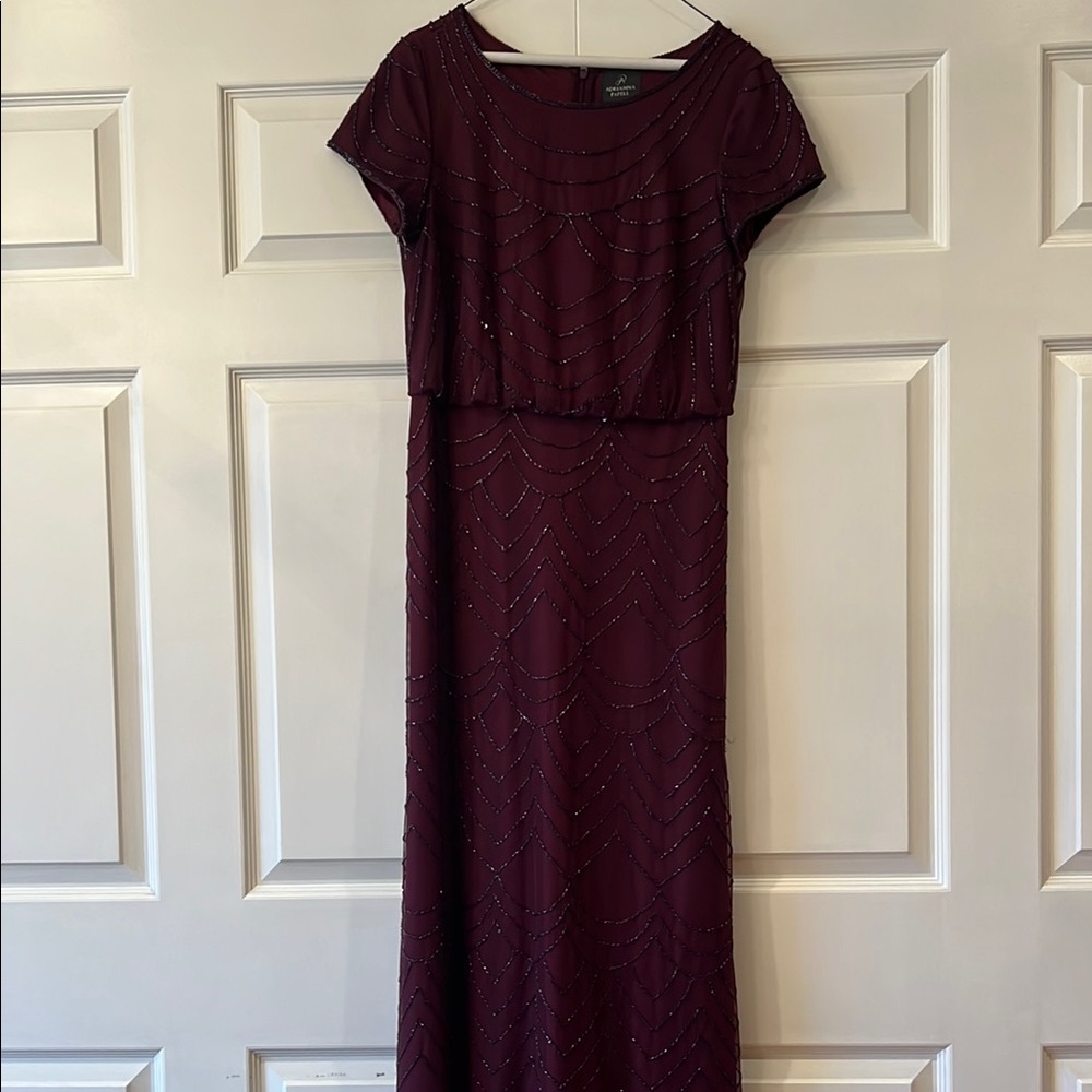 Adrianna Papell Burgundy Blouson Maxi Dress with Cap Sleeves - Size 8